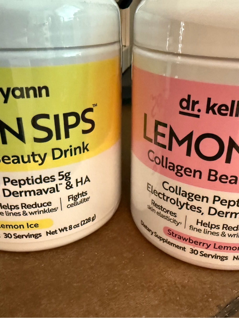 Dr. Kellyann. Lemon Sips Collagen Beauty Drink lemon ice and strawberry lemonade